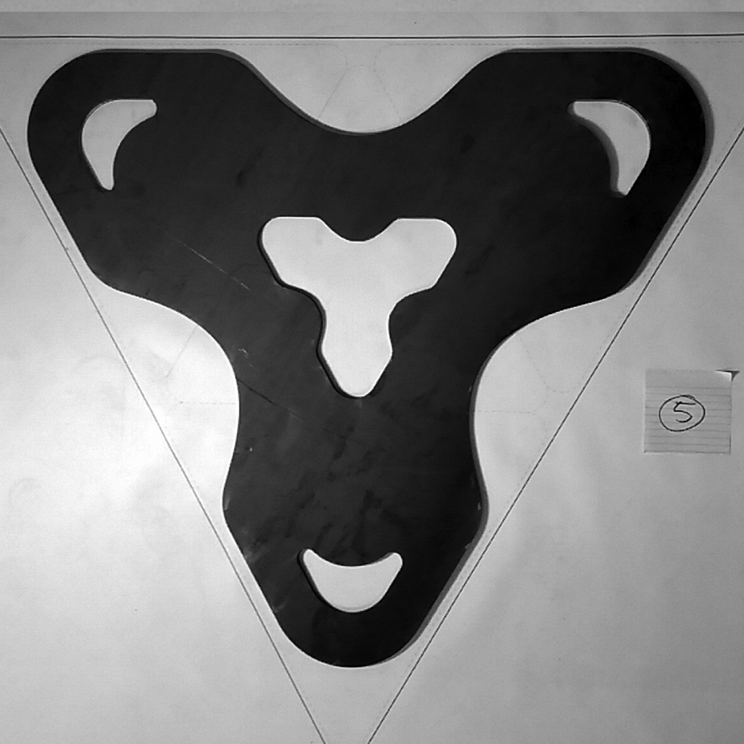 Waterjet-cut backplate out of 1/4in. steel.