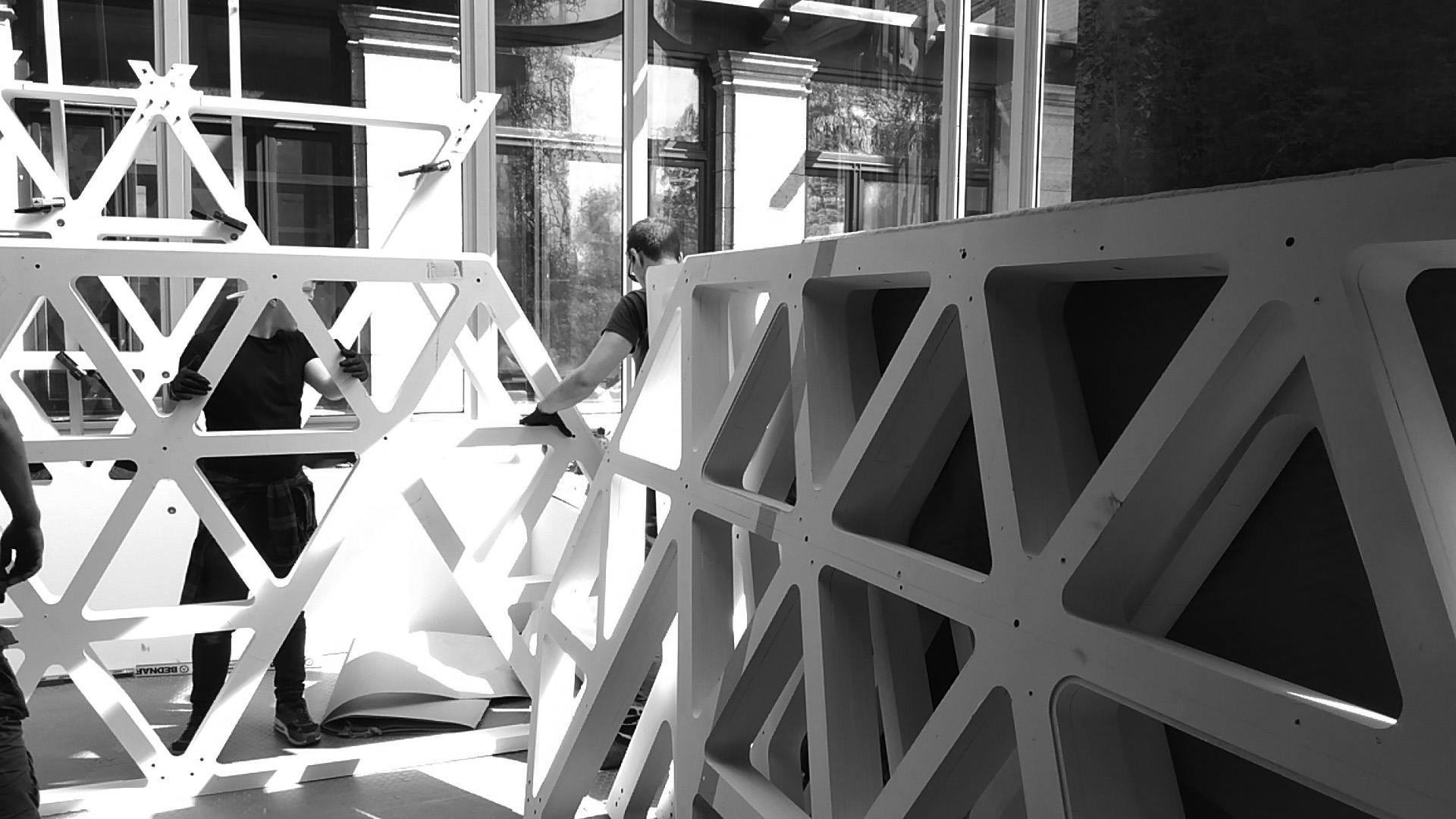 Assembly of the MDF enclosure in the museum space.